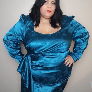 Gorgeous Blue Satin Dress Stretchy!!
